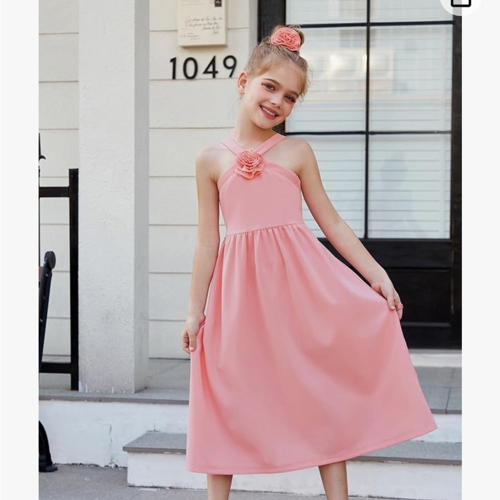 GRACE KARIN Girls Halter Neck Party Dress with matching flower hair accessory